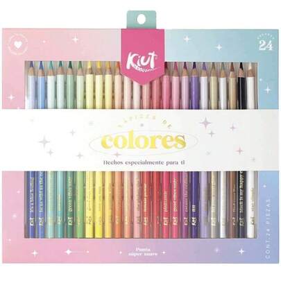 Lápices de colores estuche con 24 piezas largos redondos 4mm Kiut, papelería creativa escolar y de oficina, ideal para dibujar, pintar y proyectos artísticos