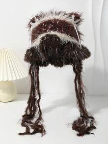 1件女士手工针织可爱猫耳水母帽，秋冬新款朋克甜美Y2K柔软针织帽，时尚百搭，款式随机发货