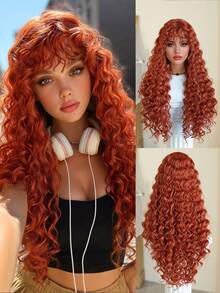 7JHH WIGS 28 Inch Striking Afro Kinky Orange Wigs For Women - Extra Long Loose Deep Wave Wig With Bangs, Synthetic Heat Resistant Fiber Hairpiece For Daily Wear, Music Festivals Celebrations Party Cosplay Use - Costume Wig Accessories - Graduation Gift - Orange - View 3