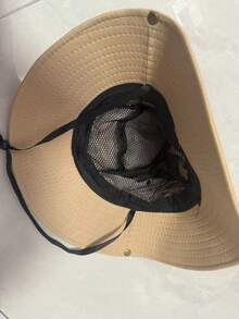 1 件户外刺绣渔夫帽，男女通用露营徒步防晒钓鱼牛仔帽 - 淺卡其 - 查看 4