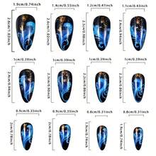 Instantly Upgrade Your Look With  24Pcs Long Almond Press On Nails Acrylic Fake Nails With Blue Lightning Stripe Designs Gold Glitter Full Cover False Nails Shiny Stick On Nails For Women DIY Manicure Nails     Press On Nails Handmade Press On Nails - 彩色 - 查看 9