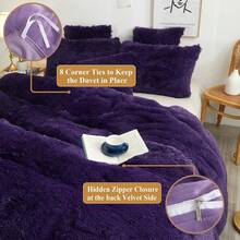 Plush Shaggy Duvet Cover Set, Ultra Soft Fluffy Bedding Sets 3 Pieces (1 Fuzzy Comforter Cover + 2 Pillow Cases), Zipper Close (, Pink), Luxury Bedding - Purple - View 6