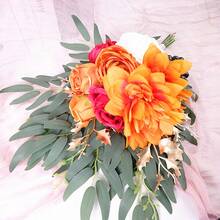 1pc Wedding Bouquets Roses Artificial Flowers Bouquets Fall Wedding Decor Bride Burnt Orange Bridal Bouquet For Wedding Terracotta Bouquets Wedding Ceremony Proposal,Rose Wedding Boutonniere,Fake Silk Rose Flowers Bouquet For Wedding Party Office Home Decor Crafts