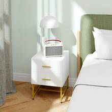 HOMCOM Modern Nightstands Set Of 2, Bedside Tables With 2 Drawers And Fluted Panels, End Tables With Storage And Gold Legs For Bedroom, White - 白色 - 查看 7
