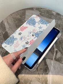 漂亮可爱的蓝色海龟双面彩绘亚克力透明水晶背板，防震，兼容第 7 代和第 8 代（10.2 英寸）iPad，第 10 代保护壳，内置笔槽，支持睡眠和唤醒，节日礼物，新年礼物 - 彩色 - 查看 4