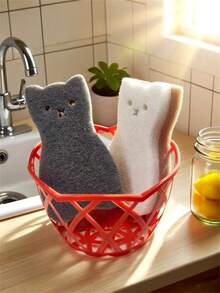 Cute Cat Sponge Kitchen Set - Thick, Durable Dishwashing And Cleaning Tools With Metal Hangers, POTS, Utensils And Scratch-Free Dishwashing Foam, Cat-Shaped Multi-Purpose Heavy-Duty Kitchen Scrubbing Sponge -2-4-6-8 Pieces Four-Color Combination Three-Layer Design - Multicolor - View 9