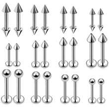 24PCS Labret Jewelry For Women Men 16G 316L Stainless Steel Lip Rings Spike Ball Flat Back Stud Straight Barbell Cartilage Earring Snake Bite Piercing Jewelry Tragus Helix Rook Conch Piercing Hypoallgenic 6mm 8mm 10mm 12mm - 銀色 - 查看 1