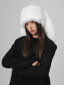 1pc Unisex Cute Rabbit Ear Decor Soft Warm Plush Hat, Suitable For Daily, Festivals, Parties, Autumn/Winter