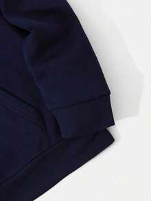 Sudadera con capucha casual para hombres con cordón y estampado del número "7" en el bolsillo, de vuelta a la escuela, otoño/invierno - Azul marino 2 - Ver 4