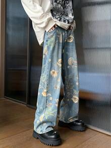 High-Quality Large Flower Jeans Summer Thin Style 2025 New High Waist Slim Straight Loose Wide Leg Pants - 彩色 - 查看 6