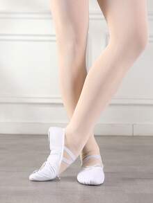 Women's Soft Canvas Lace-Up Ballet Shoes, Ballet Practice Flat Shoes, Dance Slippers - White - View 5