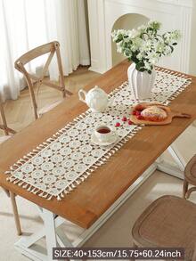ABEST6522 Home&Living store 1pc Vintage Crochet Tassel Table Runner, Suitable For Dining Table, Coffee Table, Cabinet, Candle Mat, Vase Mat, Anti-Fouling Place Mat, Home Decor, Holiday Decoration, Camping Decor, Party, Wedding, Multi-Size Available - Beige - View 15