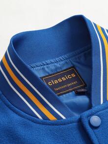 Men's Blue Baseball Jacket High End Embroidered Leather Fashionable Street Style Sportswear Casual Classic Retro Sportswear Patchwork Long Sleeved Hip-Hop Motorcycle Jacket , Fall/Winter