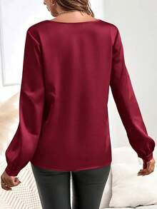 Women's Elegant Long Sleeve Round Neck Blouse - Middle Eastern Style Solid Color Top, Machine Washable, Suitable For Casual And Formal Occasions In Spring And Autumn, Holiday Attire, Exquisite Tailoring, Silky Texture