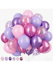 16/50/40/70 个粉色和紫色乳胶气球，12 英寸和 10 英寸，金属粉色和紫色，适合女孩生日派对、婴儿洗礼、婚礼、母亲节、复活节、圣诞节、公主派对、周年纪念、毕业典礼、乔迁和女孩派对、周年纪念 - 彩色 - 查看 1
