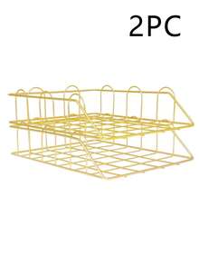 Metal A4 Paper Tray Organizer, 2pcs Stackable Rose Gold File Holder For Desk - Horizontal Document Storage Box, Mail Sorter, Letter Tray For Office, School & Home Use