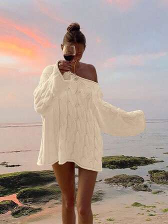 Damtröja med lös stickning, fransk avslappnad stil, långärmad, höst/vinter