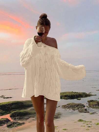 Suéter Solto de Tricô Feminino, Estilo Casual Francês, Manga Longa, Outono/Inverno