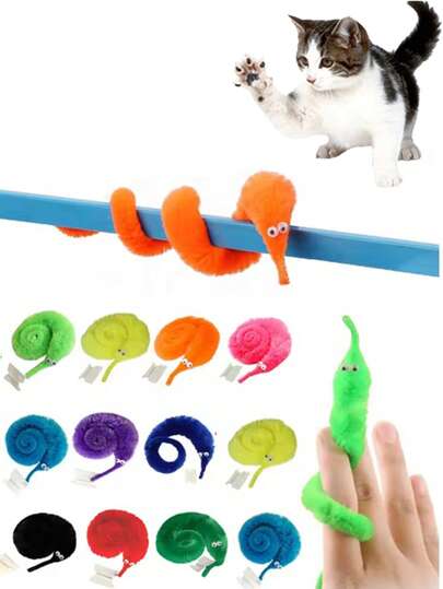 1 a 10 peças de brinquedos de pelúcia para gatos, minhocas que balançam, minhocas de pelúcia em uma corda, design de desenho animado para atividades e brincadeiras de gatos em ambientes internos, brinquedo animal para brincadeiras e brincadeiras