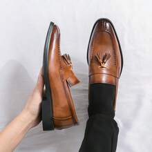 Men's Leather Shoe Covers Wear Tassel Loafers, Classic Casual Penny Shoes, Retro Formal Business Wedding Shoes,Men's Dress Shoes,Men Dress Shoes,Mens Dress Shoes,Dress Shoes,Men Loafers,Men Loafers - 棕色 - 查看 9