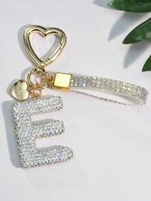 1pc White Ceramic Rhinestone Letter Keychain, Cute Personalized Bag/Car Key Chain, Simple Heart Decor For Mom, Friends, Valentine's Day Halloween Accessories Teachers Day Christmas Gift Ideas Bag Accessories Lanyards With Id Holder Car Accessories Bag Charms