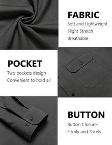 Mens Casual Button Down Shirts Long Sleeve Wrinkle-Free Shirt Lightweight Shirt Jacket - 深灰色 - 查看 4