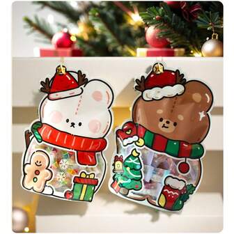 8pcs Cute Cartoon Christmas Gift Bags, Candy Cookie Packaging Self-Sealing Bags, Creative Handbag, Party Favor Bags (Random Style)