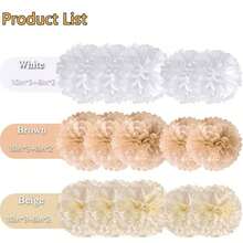 16pcs Wedding Party Decor White, Cream, Brown 10in Paper Flowers Balls*6, String Paper Flower Ball Set, Birthday Party Background Decor Pompoms, Suitable For Festivals, Anniversaries, Valentine's Day Decorations