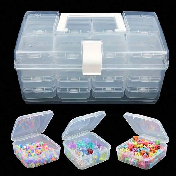32-Compartment Plastic Portable Storage Box, Multifunctional Transparent Container For DIY Crafts, Jewelry, Rings, Beading, Tools And Small Accessories, Sturdy, Clear, Easy To Carry With One Large Capacity Compartment
