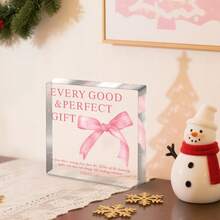 4 Stück rosa Schleife Acryl Plakette, motivierendes Zitat Schreibtisch Accessoire mit Schleife, Schreibtisch Plakette Dekoration für Studentenwohnheim, Geschenkidee für Frauen, Weihnachtsdekoration