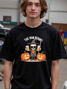 Natee Men's Funny Wizard Of Oz & Spooky Halloween T-Shirt - The For Man Behind The Curtain Graphic Tee With Jack-O-Lanterns, Bats, Mummy & Dorothy's Ruby Slippers - Casual Short Sleeve Round Neck Shirt For Costume Parties & Casual Attire - Machine Washable Digital Print (Adult Sizes S-XXL) - Funny Pop Culture Apparel,Nightmare Before Christmas,Christmas,Halloween Costumes,Funny T Shirts,Summer Outfits,Thanksgiving Day,Men Graphic Tees,Streetwear Men - 黑色 - 查看 1