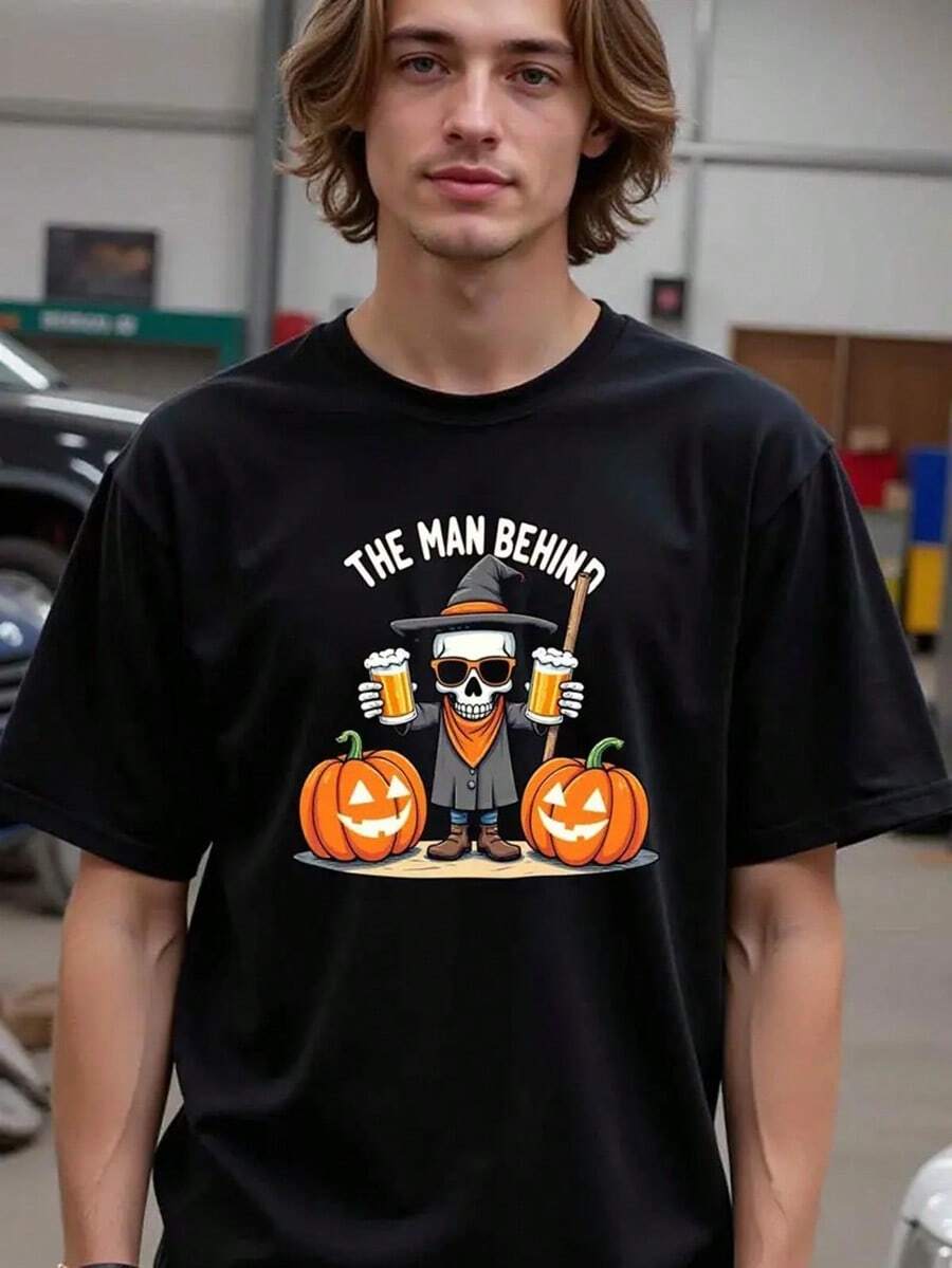 Natee Men's Funny Wizard Of Oz & Spooky Halloween T-Shirt - The For Man Behind The Curtain Graphic Tee With Jack-O-Lanterns, Bats, Mummy & Dorothy's Ruby Slippers - Casual Short Sleeve Round Neck Shirt For Costume Parties & Casual Attire - Machine Washable Digital Print (Adult Sizes S-XXL) - Funny Pop Culture Apparel,Nightmare Before Christmas,Christmas,Halloween Costumes,Funny T Shirts,Summer Outfits,Thanksgiving Day,Men Graphic Tees,Streetwear Men - 黑色 - 查看 1