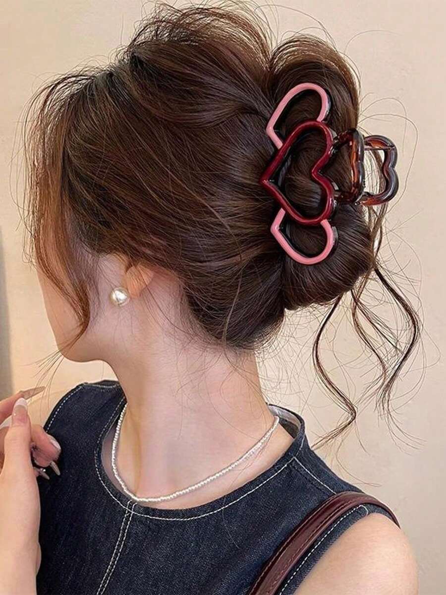 1 pieza Nuevo Clip de cabello grande con forma de gota de aceite con diseño hueco en forma de corazón, accesorio de cabello elegante y bonito, accesorios de moda para la escuela, la universidad, el otoño, la temporada de invierno y los atuendos de vacaciones para mujer