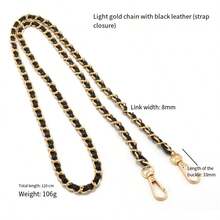 Tracolla a catena per borsa lunga 120 cm, tracolla a catena in pelle e metallo, catena di ricambio per borse, borse a tracolla, borse a mano con pochette, nero/oro - nero - Visualizzare 2