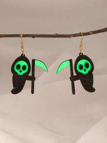 Glow In The Dark Ghost Death Scythe Earrings, Cute Halloween Style, Cartoon Gothic Charm, , Elegant And Cute Hanging Pendants Charm Jewelry Men's And Women's Role Playing Party Gifts