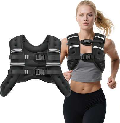 Weighted Vest, 8lb/12lb/16lb/20lb Weight Vest With Reflective Stripes For Men Women, Two Adjustment Straps For Workout, Strength Training, Running, Fitness, Muscle Building, Weight Loss