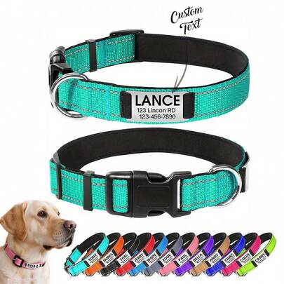 Reflective Dog Collar With Adjustable Reflection. Custom Engraved Dog Collar With Name And Phone Number. Back-To-School Season