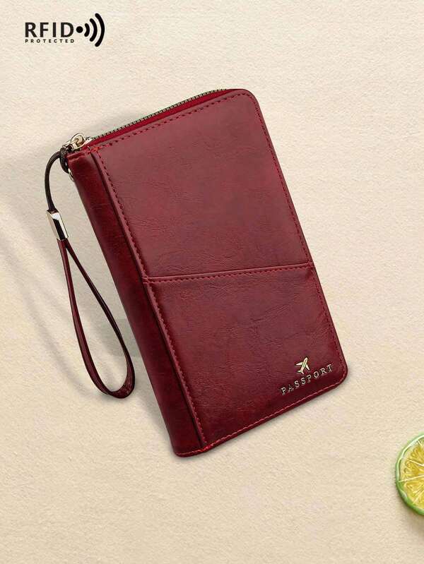 1pc Multi-Functional PU Travel Passport Holder, RFID Blocking, Large Capacity, Multi-Card Slots, Wristlet, Travel Passport Wallet