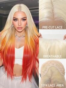 TOPSHE 13*4 HD Spitze Mehrfarbig 30 Zoll lange gerade Haare ohne Pony, Kostüm für Halloween für Damen, hitzebeständige synthetische Perücken für Frauen, Party, Cosplay, Y2K, Halloween Hot