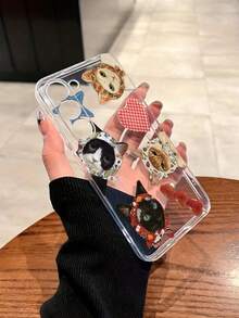 1pc Fashionable Cat Pattern Transparent Painted Thick Anti-Drop Phone Case Compatible With IPhone 16/11/16pro/16plus/16promax/16e/15Promax/13/14/12/XS/XR/7G/8P, Compatible With Samsung Galaxy 11/12Pro/12/12X/13Pro/14Pro/15Pro/, Compatible With Redmi 10/9/Note9/12c/Note11pro/Note8Pro - Multicolor - View 2