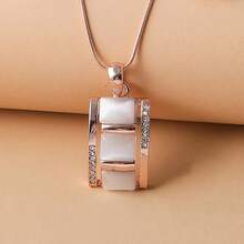 3pcs/Set Ladies Rectangular Cat's Eye Stone Necklace & Earrings Jewelry Set Rhinestone Imitation Gemstone Pendant Stud Earrings Jewelry Birthday Party Accessory Gift Durable Craftsmanship - 玫瑰金 - 查看 5