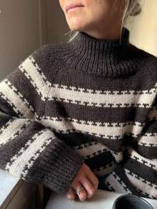 Gestreifter Strickpullover mit KontrastFarbblock, eleganter lässiger Streetstyle Rollkragenpullover für Damen mit Langarm, modischer Damen-Strickjacke mit Langarm, Herbst/Winter Material, Weiß/Rundhals Pullover/Langarm/Schulanfang/Einfarbig/Halloween/Schuloutfit//Basic/Süß/, Damen Schulanfang Mode, geeignet für Herbst/Winter Pendeln, Boho Damen Alltag Lässig, Strickpullover für den Herbst