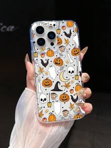 1 pieza Funda de teléfono con amortiguación acolchada de TPU con gráfico único y de moda de fantasma y calabaza de Halloween compatible con la serie 15, 16 Pro Max/16/16 Pro/16 Plus, 11/12/13/14 Pro Max, 11 Pro/11 Pro Max, 12 Pro/12 Pro Max, 13 Pro/13 Pro Max, 14 Pro/14 Pro Max, Funda de teléfono creativa y elegante para la serie Apple 17