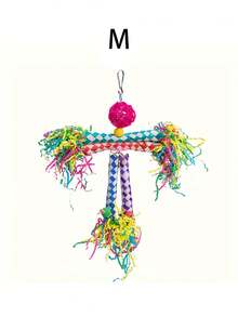 1pc Parrot Chewing Hanging Toy, 5 Assorted Shapes, Handwoven Wood Fiber, Bird Cage Accessory, Random Color