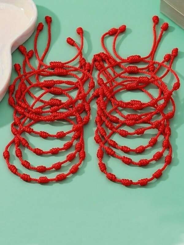 Set de 15 piezas/24 piezas de pulseras ajustables de cuerda roja, pulsera hecha a mano de 7 nudos, pulsera apilable clásica, accesorios de moda para parejas y amigos, pulsera de la , pulsera de pareja, set de pulseras de cuerda roja de la suerte (surtido de colores aleatorios)