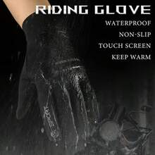1 Pair Men's Warm Thermal Lined PU Leather Gloves, Waterproof Anti-Slip Outdoor Cycling Driving Gloves With Cuffs, Winter - Pleated PU - View 6