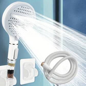 3-delat set med högtrycksfilter för duschmunstycken - Väggmonterat regnduschmunstycke med slang och fäste, vattenbesparande design på 2,5 GPM