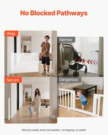 Retractable Baby Gate, Extends To 72.8 Inch Wide, 31.3 Inch Tall, With Security Lock, Easy To Use, Walk Through Without Tripping, Mesh Dog Gate For Stairs, Hallways, Indoor/Outdoor, White - Trắng 71 inch 33 inch (không có dải sợi thủy tinh) - Xem 6