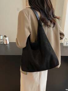 二合一大容量仿麂皮托特包套装，时尚休闲百搭女士单肩包，2025新款韩版 - 黑色 - 查看 7