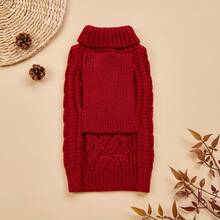 1pc Stretchy Comfortable Cable Knit Solid Color Wood Button High Collar Pet Sweater, Suitable For Cats & Dogs In Autumn/Winter, Christmas - Red - View 5